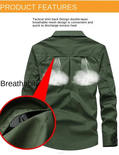 Summer Sets Mens Outdoor Breathable Multiple Pockets Combat Long Sleeve Shirts Cargo Pants Suits Male