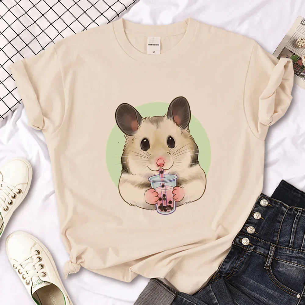 Hamster Top Women Designer Tshirt Female Y2k Anime Clothing Women Ladies Casual Top Female Fashion Graphic T-Shirt Cute Tops