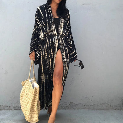 New 11 Colors Printed Long Sleeve With Belt Tunic Beach Cover Up Cover-ups Beach Dress Beach Wear Beachwear Female Women V4521