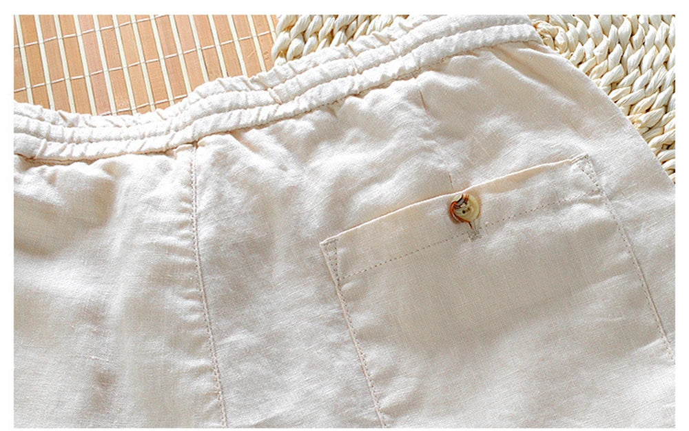 2025 Summer men's Linen pants Thin Breathable Spring solid Beach Trousers for men Elasticated waist white man Casual pants