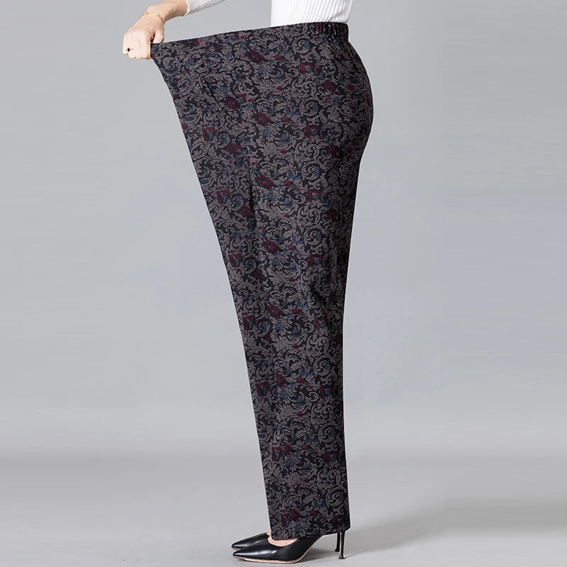 8XL 9XL Middle-aged Women Trousers New Print Elasti High Waist Casual Pants Spring and Autumn Straight Pants Oversize Grandma Pa