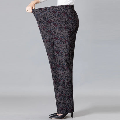 8XL 9XL Middle-aged Women Trousers New Print Elasti High Waist Casual Pants Spring and Autumn Straight Pants Oversize Grandma Pa