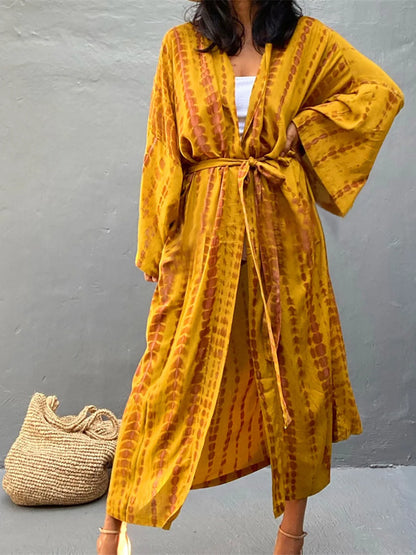 New 11 Colors Printed Long Sleeve With Belt Tunic Beach Cover Up Cover-ups Beach Dress Beach Wear Beachwear Female Women V4521