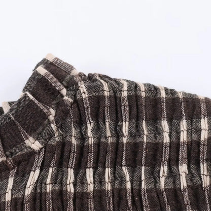 KONDALA Trendy Casual Plaid Slim Shirts Women Elegant Long Sleeve Stretch Bust Tops 2026 Spring Chic Holiday Fold Pleated Shirts