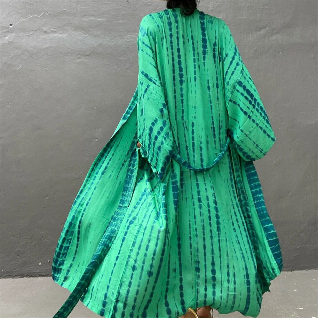 New 11 Colors Printed Long Sleeve With Belt Tunic Beach Cover Up Cover-ups Beach Dress Beach Wear Beachwear Female Women V4521