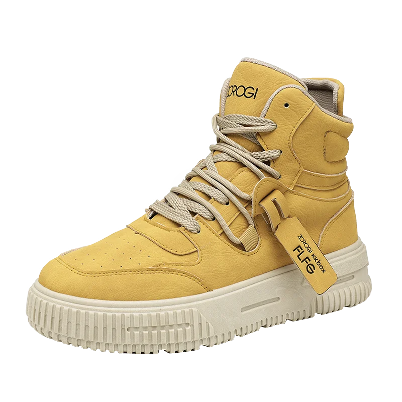 Winter high top men's shoes, sports work casual leather shoes, retro workwear, versatile, trendy casual sports shoes