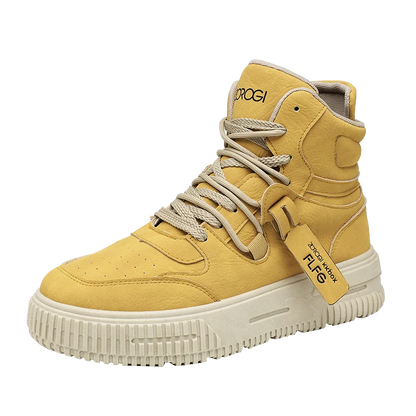 Winter high top men's shoes, sports work casual leather shoes, retro workwear, versatile, trendy casual sports shoes