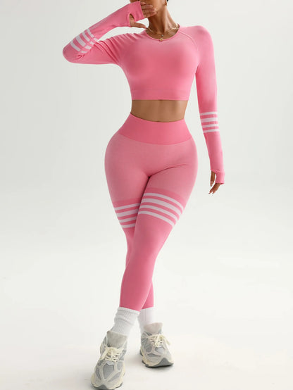Women Gym Sets V Back Leggings Casual T Shirt Crop Tops Tracksuits Sports Suits Workout Athletic Yoga Pants Training Sportswear