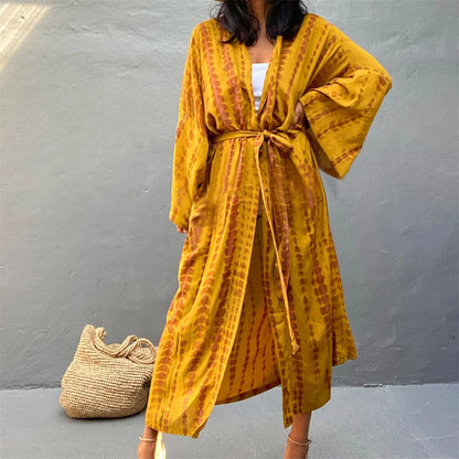 New 11 Colors Printed Long Sleeve With Belt Tunic Beach Cover Up Cover-ups Beach Dress Beach Wear Beachwear Female Women V4521