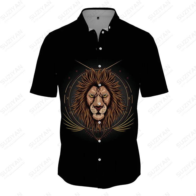 3D Lion Print Shirt Summer Men's Fashion Shirt Classic Comfortable Breathable Shirt Summer Harajuku Men's Shirt Top