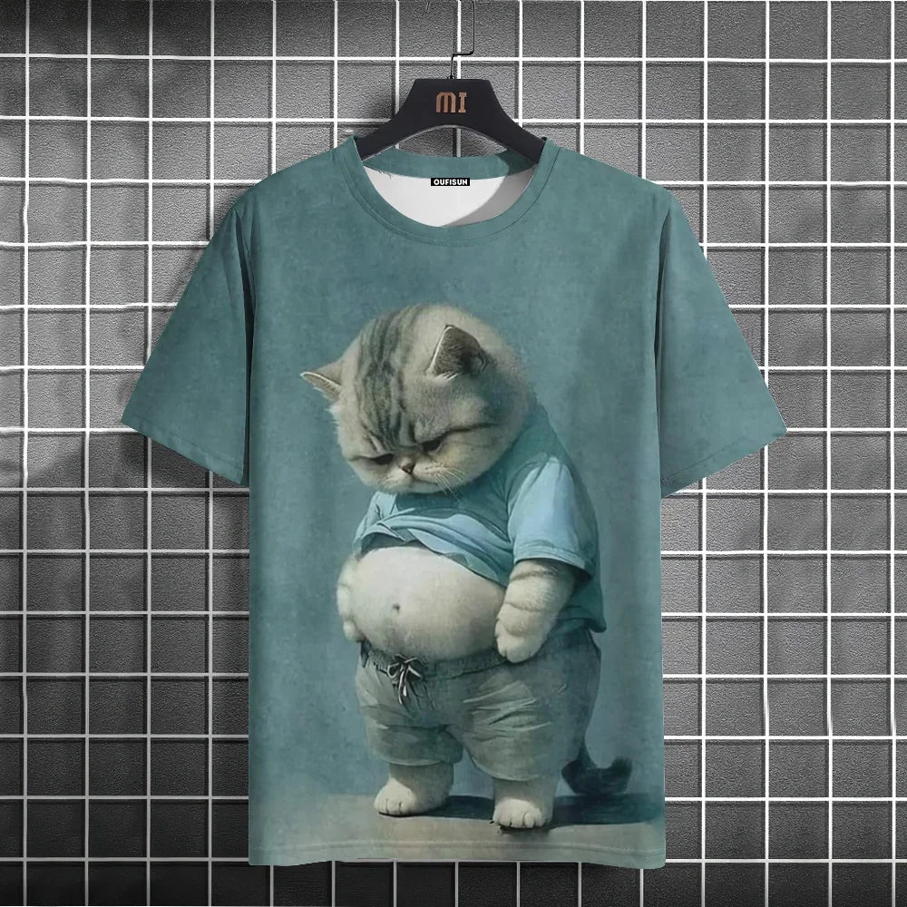 Funny T-Shirts For Men Animal Cat 3d Print Short Sleeve Summer Casual Breath T-Shirt Men Clothing Loose Oversized Tee Tops