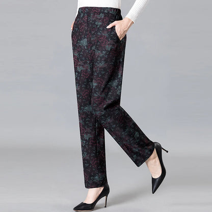 8XL 9XL Middle-aged Women Trousers New Print Elasti High Waist Casual Pants Spring and Autumn Straight Pants Oversize Grandma Pa