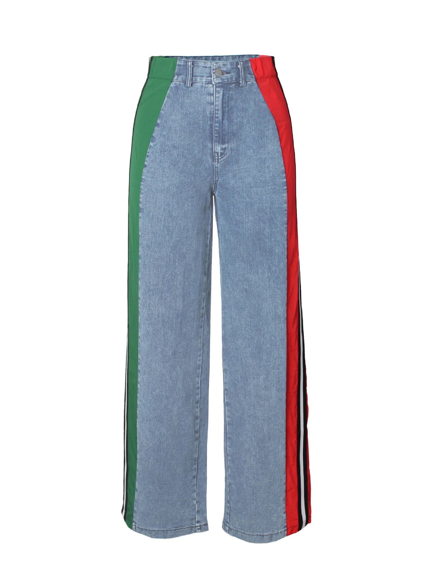 Denim Pants Women Patchwork Spliced Long Pant Mom Straight Button High Waist Casual Jeans Trousers Pocket Lady Y2k Autumn