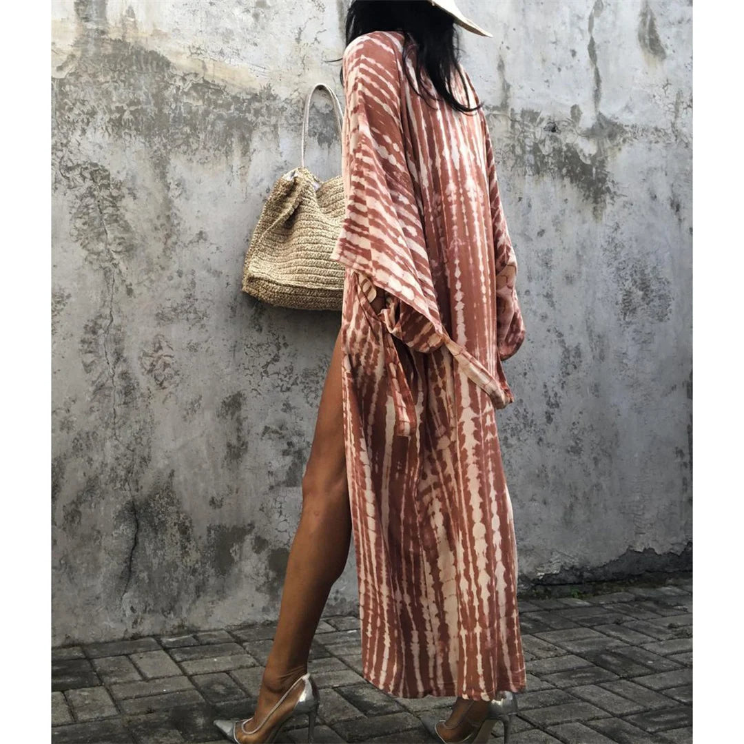 New 11 Colors Printed Long Sleeve With Belt Tunic Beach Cover Up Cover-ups Beach Dress Beach Wear Beachwear Female Women V4521