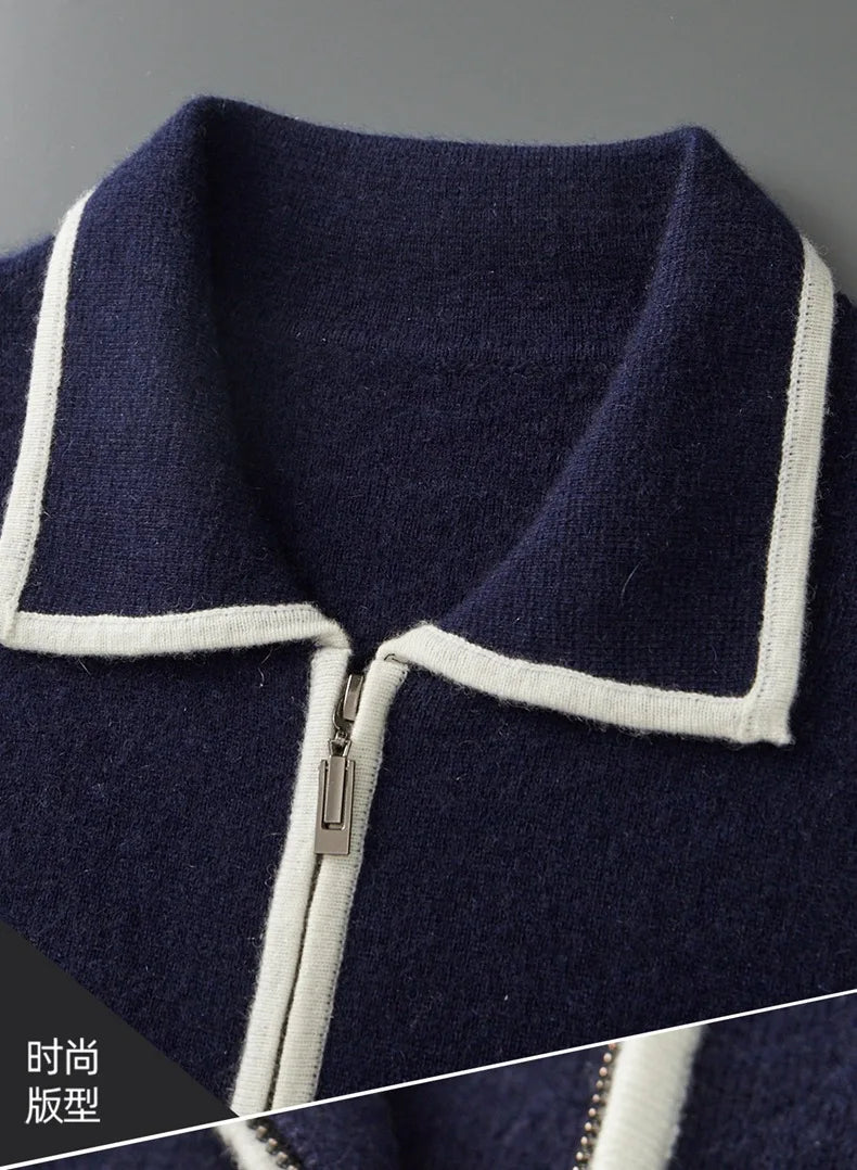 Autumn and winter zipper high-end design cardigan sweater 2025 men's simple and versatile trendy contrast color knitted sweater