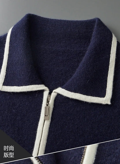 Autumn and winter zipper high-end design cardigan sweater 2025 men's simple and versatile trendy contrast color knitted sweater