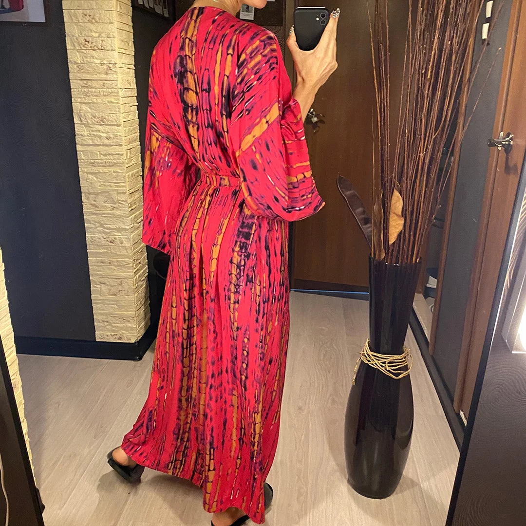 New 11 Colors Printed Long Sleeve With Belt Tunic Beach Cover Up Cover-ups Beach Dress Beach Wear Beachwear Female Women V4521