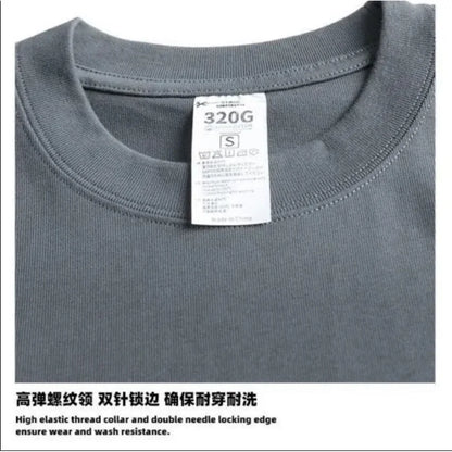 320g Cotton T Shirts Men Short Sleeved Heavyweight Summer Round Neck Loose Breathable Shirt for Men Women Basic Tees