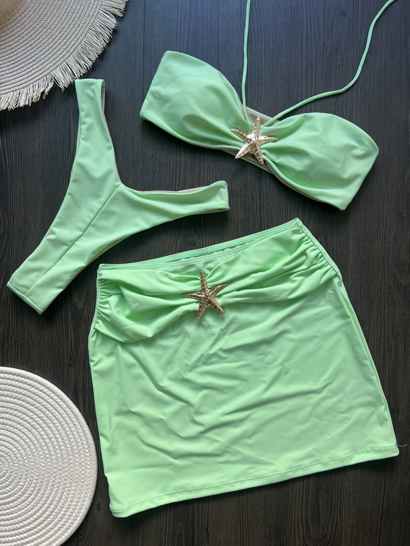 3 Pieces Bikini Set Push Up Bikini 2025 Sexy Women Swimsuit Shiny Skirt Female Swimwear Brazil Bathing Suit Beachwear Cover Ups