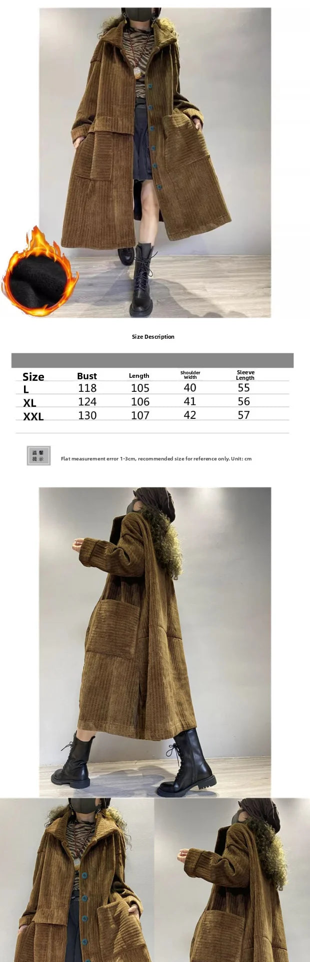 Thiened Fce Long Corduroy Warm Outerwear Women's Single Button Open Cardigan Windbreaker Autumn Winter Seasonal Faion