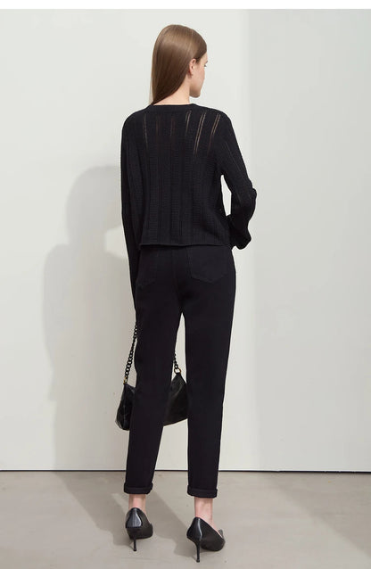 Amii 2025 Autumn Casual Slim Women Jeans Pants Elastic Waisted Cotton Jeans Tapered Fashion High Quality DenimTrousers 12541126