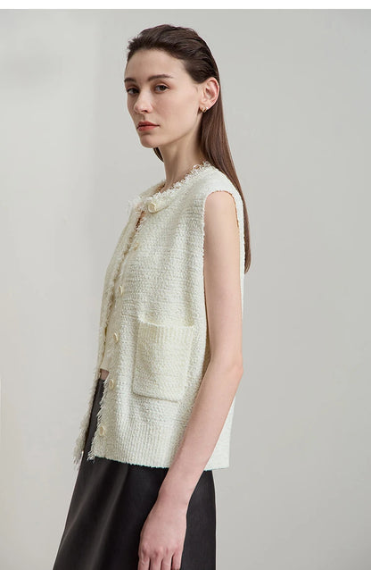 AMII Women's Vest 2025 Autumn New O-neck Elegant Retro Knitted Vest Women's Casual Versatile Loose Sleeveless Top Female12543082