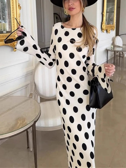 2025 Summer Fashion Series New Women's Elegant Dress Long Tight Sexy Horn Sleeve Wave Point A Long Skirt Vacation Long Run