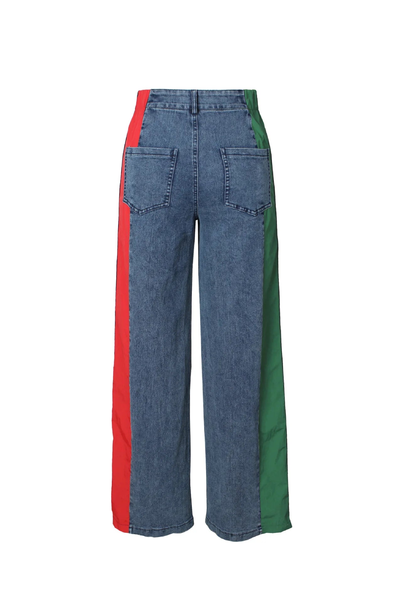 Denim Pants Women Patchwork Spliced Long Pant Mom Straight Button High Waist Casual Jeans Trousers Pocket Lady Y2k Autumn