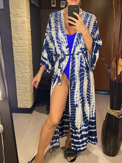 New 11 Colors Printed Long Sleeve With Belt Tunic Beach Cover Up Cover-ups Beach Dress Beach Wear Beachwear Female Women V4521