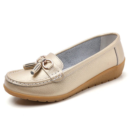 Women Flats Fashion Wedge Genuine Leather Ballerina Shoes Women Slip On Nurse Shoes Moccasins Breathable Shoes Female Plus Size