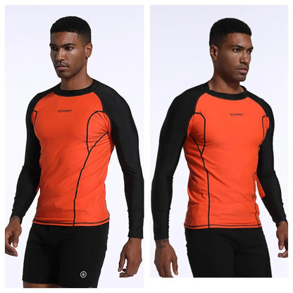 HOT Men Swimsuit Swimming T-shirt Beach UV Protection Swimwear Rash Guard Long Sleeve Surfing Diving Swimsuit Surf T-shirt 6XL
