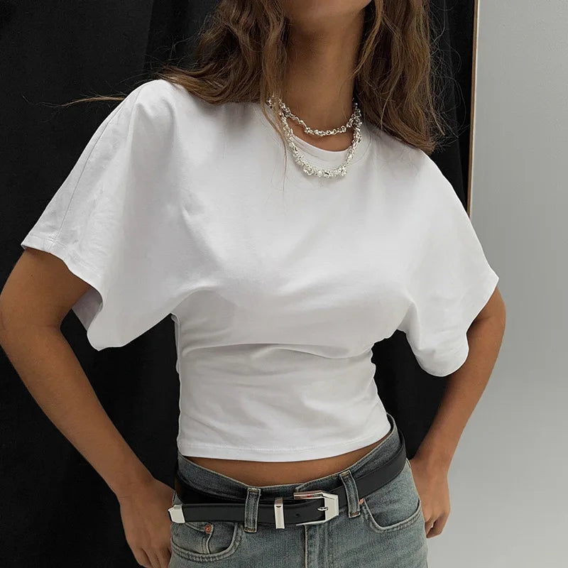 Gray Cropped T-shirt Women's O-neck Corset Tops Fashion Casual Solid Streetwear Spring Summer Short Tee Shirts for Girls