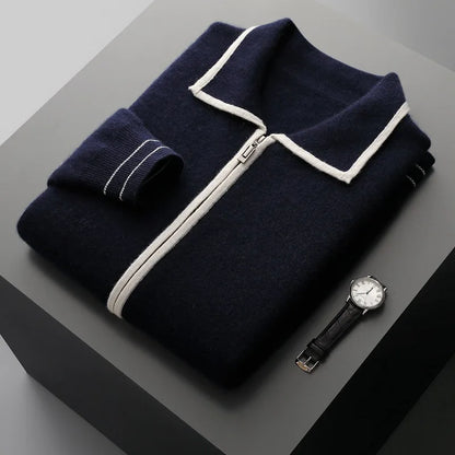 Autumn and winter zipper high-end design cardigan sweater 2025 men's simple and versatile trendy contrast color knitted sweater