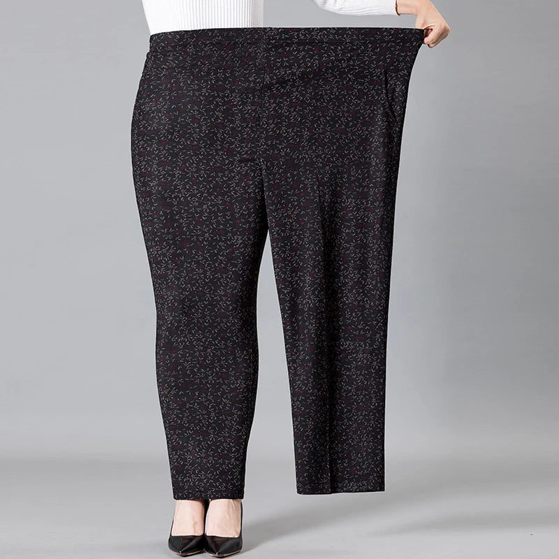 8XL 9XL Middle-aged Women Trousers New Print Elasti High Waist Casual Pants Spring and Autumn Straight Pants Oversize Grandma Pa