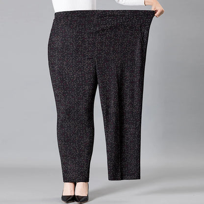 8XL 9XL Middle-aged Women Trousers New Print Elasti High Waist Casual Pants Spring and Autumn Straight Pants Oversize Grandma Pa