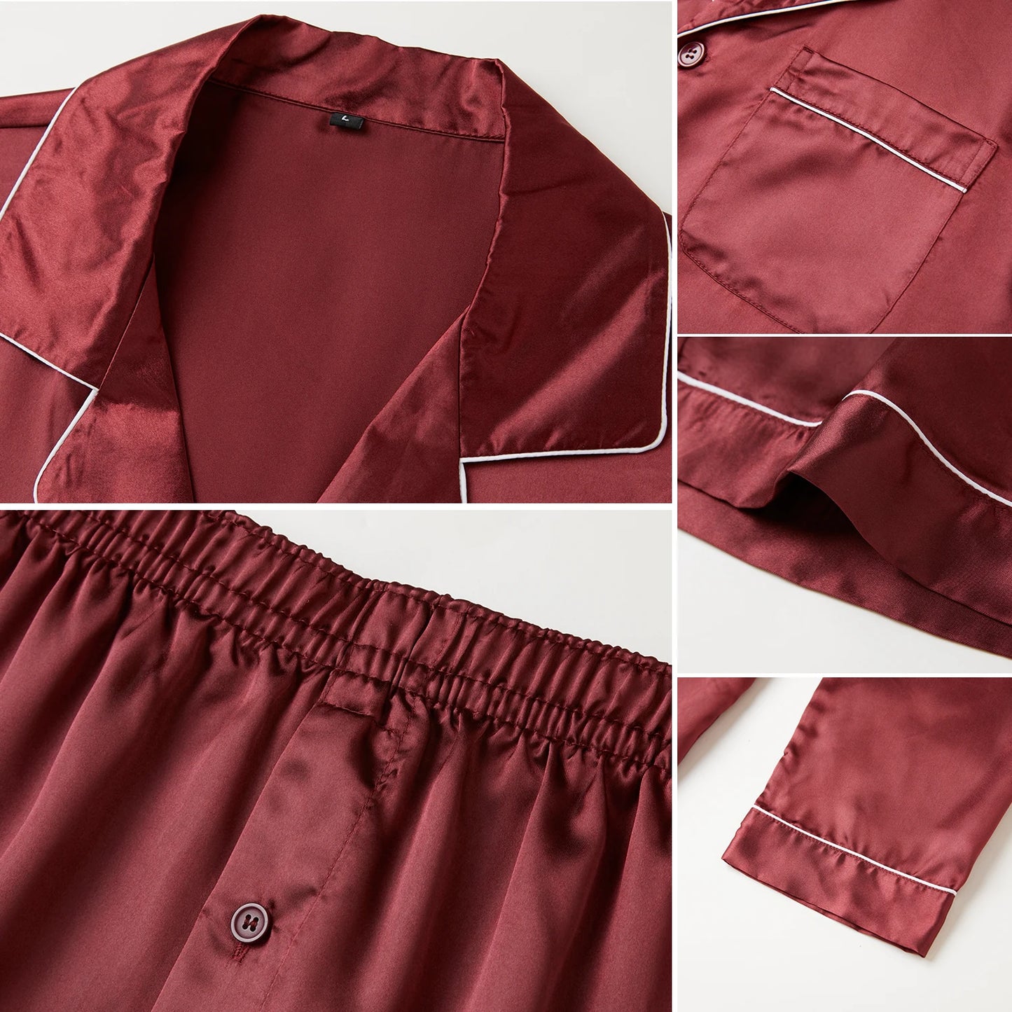 New Men's Pajamas Set Solid Color Casual Homewear Ice Silk Long Sleeve Shirt & Long Pants Pajama Male Satin Sleepwear Indoor Set