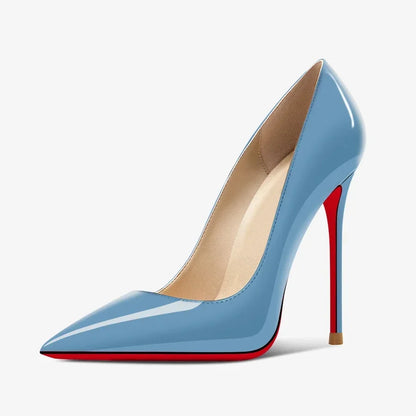 New 12cm pointed black high heels for women, slim heels with sexy temperament, shallow mouth, 34-46 red sole single shoes