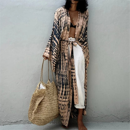 New 11 Colors Printed Long Sleeve With Belt Tunic Beach Cover Up Cover-ups Beach Dress Beach Wear Beachwear Female Women V4521