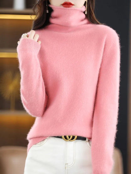 CHICUU Women Mink Cashmere Sweater Turtleneck Pullover Autumn Winter Basic Soft Warm Clothing 100% Mink Cashmere Knitwear Tops