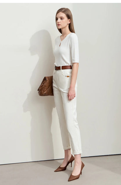 Amii 2025 Autumn Casual Slim Women Jeans Pants Elastic Waisted Cotton Jeans Tapered Fashion High Quality DenimTrousers 12541126