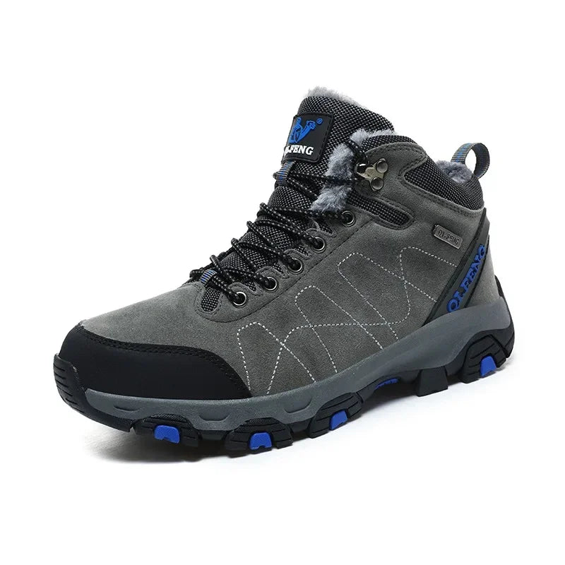 Couples Winter High Top Hiking Shoes Warm Cotton Fleece Outdoor Casual Shoes Large Size Comfortable Breathable Trekking Boots