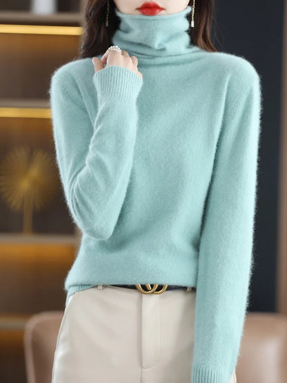 CHICUU Women Mink Cashmere Sweater Turtleneck Pullover Autumn Winter Basic Soft Warm Clothing 100% Mink Cashmere Knitwear Tops