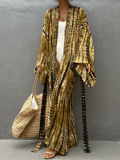 New 11 Colors Printed Long Sleeve With Belt Tunic Beach Cover Up Cover-ups Beach Dress Beach Wear Beachwear Female Women V4521