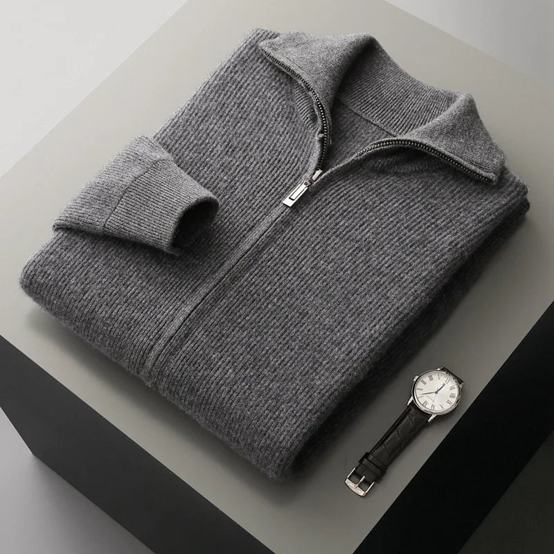 Autumn and winter zipper high-end design cardigan sweater 2025 men's simple and versatile trendy contrast color knitted sweater
