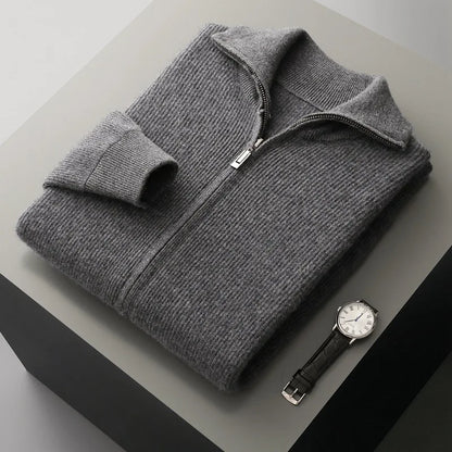Autumn and winter zipper high-end design cardigan sweater 2025 men's simple and versatile trendy contrast color knitted sweater