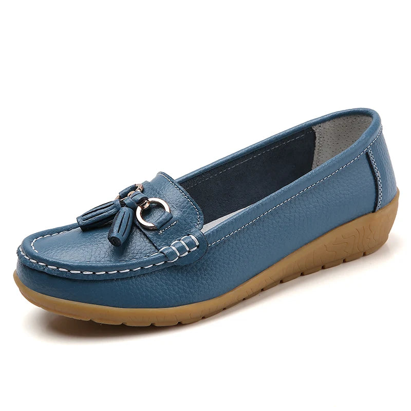 Women Flats Fashion Wedge Genuine Leather Ballerina Shoes Women Slip On Nurse Shoes Moccasins Breathable Shoes Female Plus Size