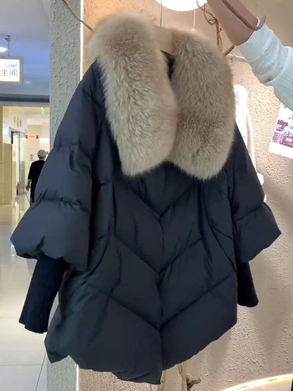 New Female Loose Outerwear Fashion Down Jacket Overcoat Women Winter Coat 90% White Duck Down Jacket With Big Woolen Collar Coat