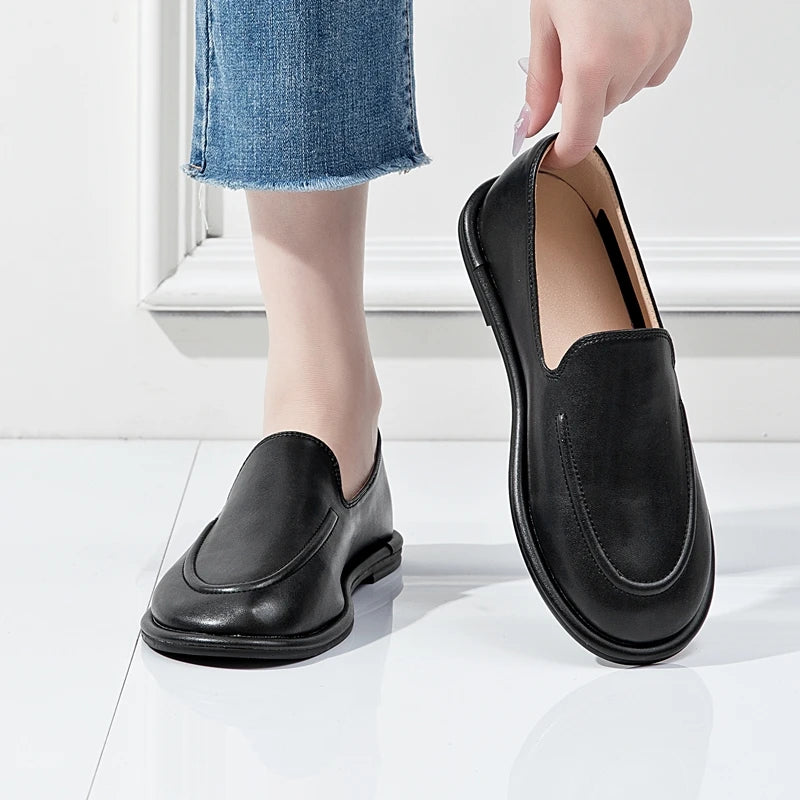 DIMANYU Women's Loafers Spring 2026 New Genuine Leather Women's Flat Shoes Soft Soles Slip-on Large Size Loafers Ladies