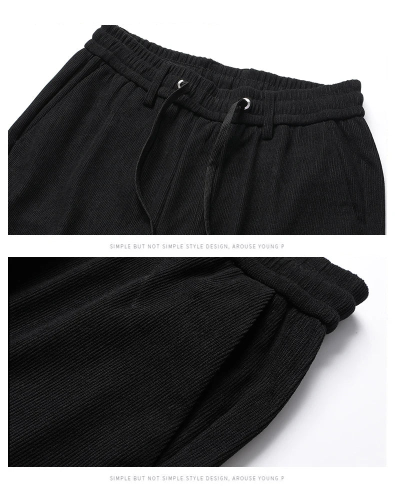 Elastic Waist Casual Pants Men Joggers Loose Fit Straight Pants Spring Autumn Male Trousers Large Size Black Grey