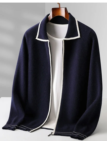 Autumn and winter zipper high-end design cardigan sweater 2025 men's simple and versatile trendy contrast color knitted sweater